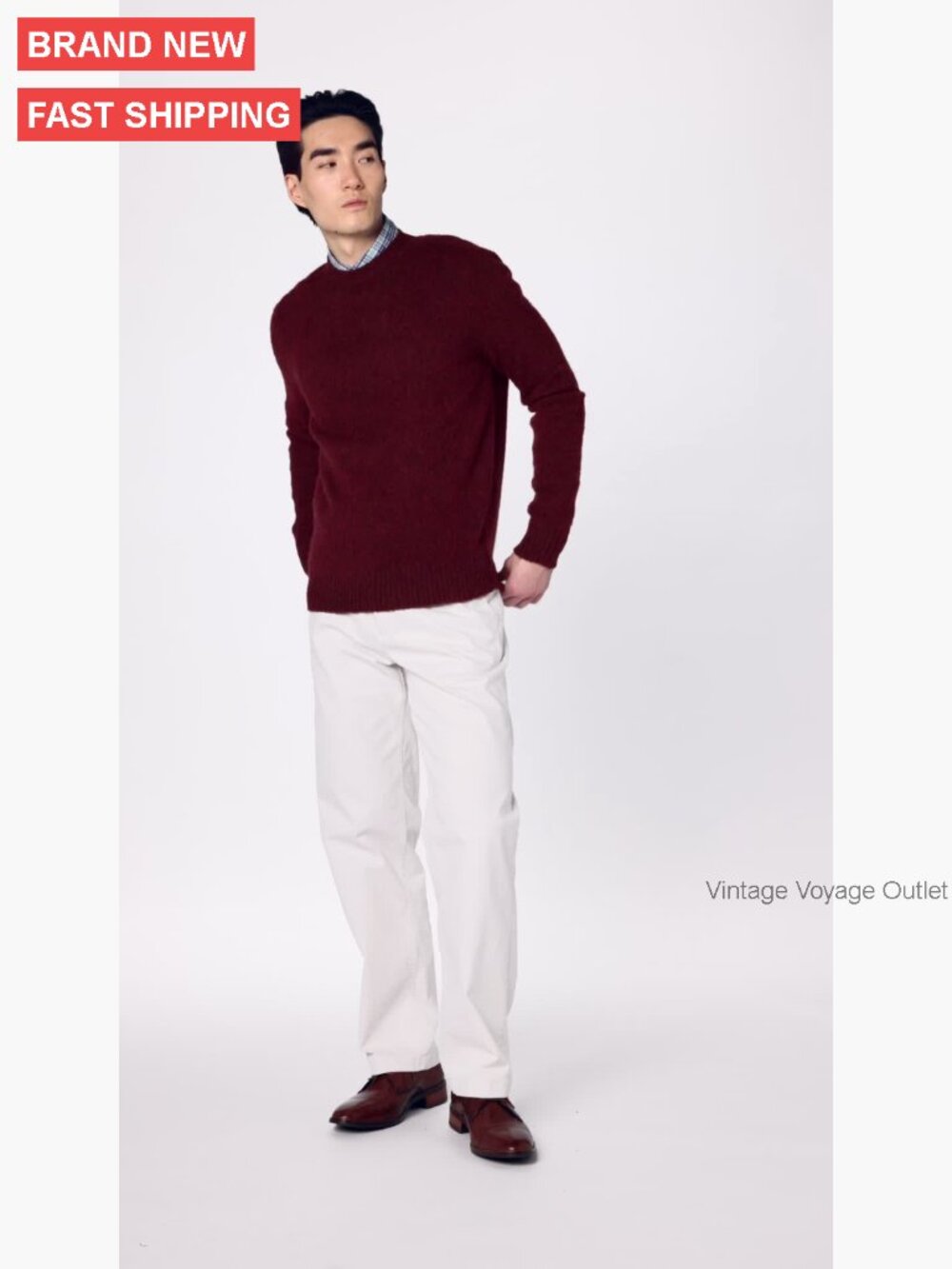 Men's Brushed Wool Crewneck Sweater Pullover Fall Winter Layering - Picture 7 of 7